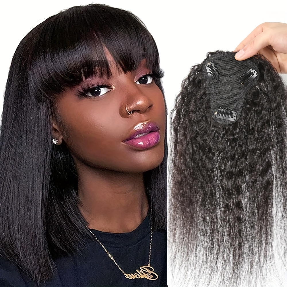 Clip In Hair Piece - Kinky Recht Topper Haar met Pony